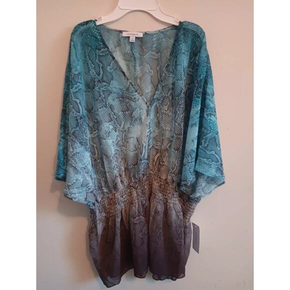 Monograph Blouse, Women's Size Large, Sheer, Babydoll, Snake Print, V-neck NWT - Picture 1 of 5